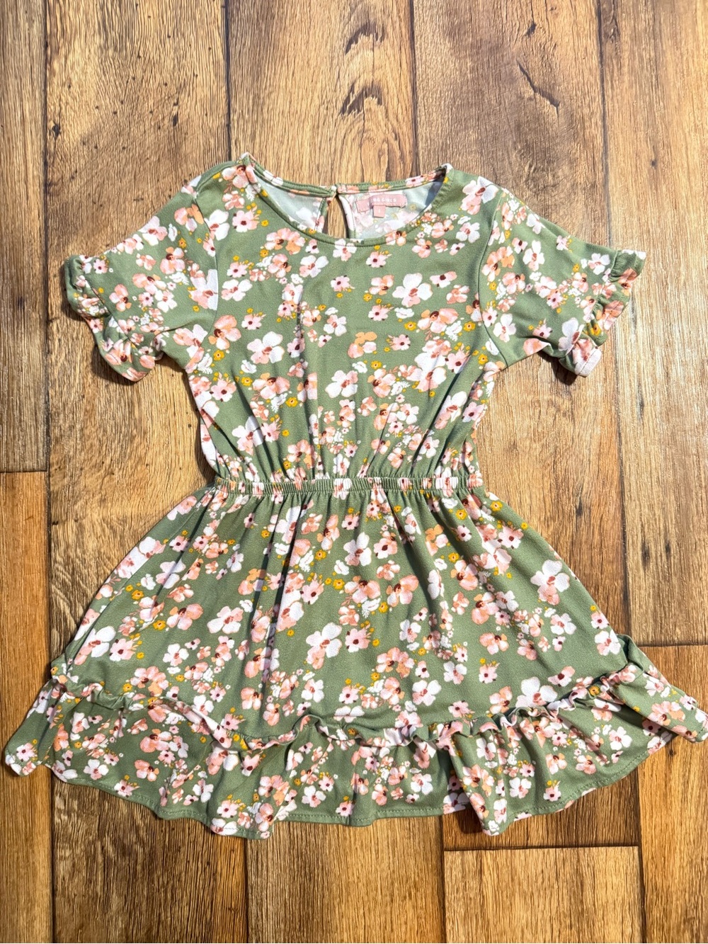 BCBG Olive Green Floral Ruffle-Waist Dress- girls size: 6